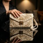 Embroidered Silk Clutch – Gold & Ivory