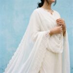 White Premium Chiffon Dupatta with Circle-Cut Lace - Image 3