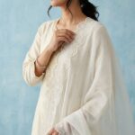 White Premium Chiffon Dupatta with Circle-Cut Lace - Image 4