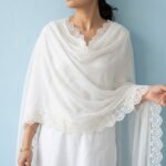 White Premium Chiffon Dupatta with Circle-Cut Lace - Image 2