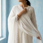 White Premium Chiffon Dupatta with Circle-Cut Lace