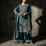 Royal Deep Teal Georgette Formal Suit - Image 2