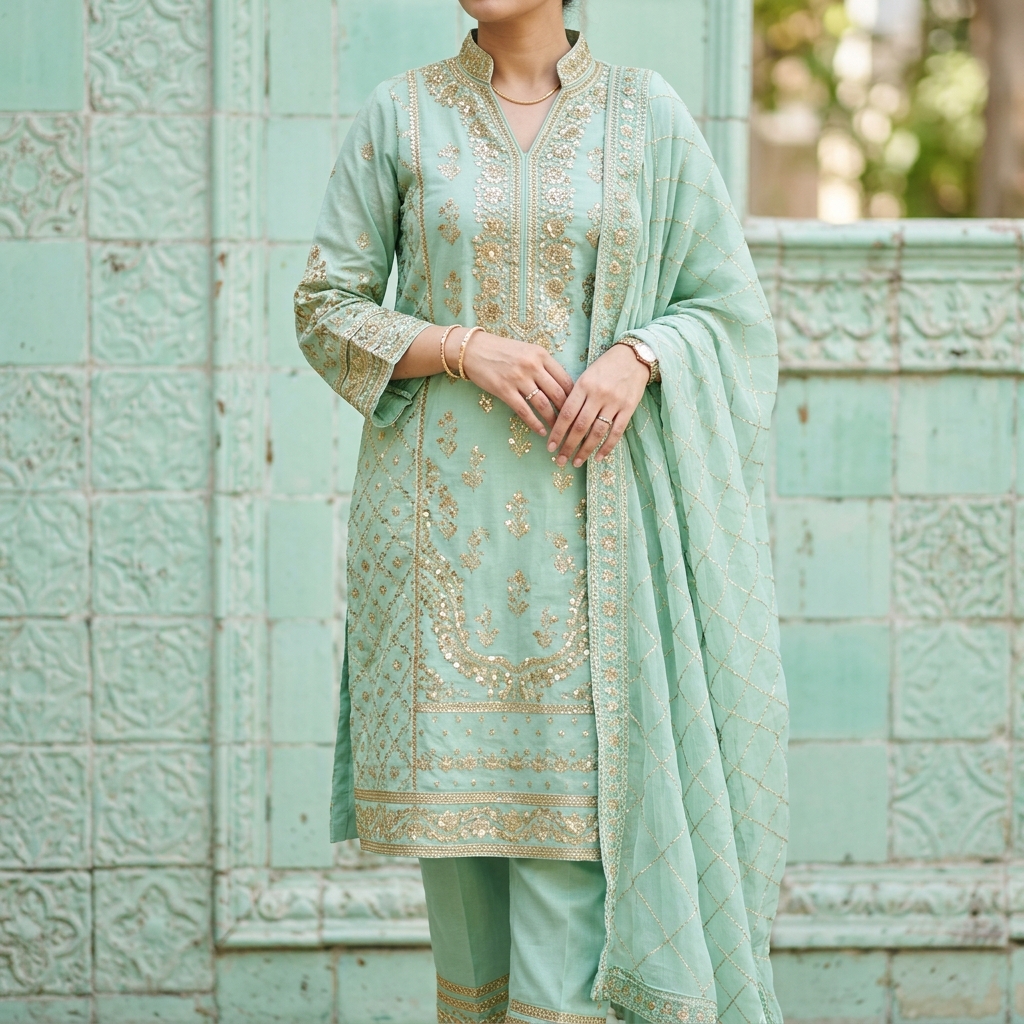 Woman_in_sequin_embroidered_suit_202605241333 (3) Sequin Embroidered Summer Lawn 3-Piece - Image 1