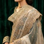 Embroidered Net Dupatta – Gold & Ivory - Image 2