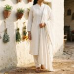 Farah Solid Cotton Shalwar Kameez – Ivory White - Image 2